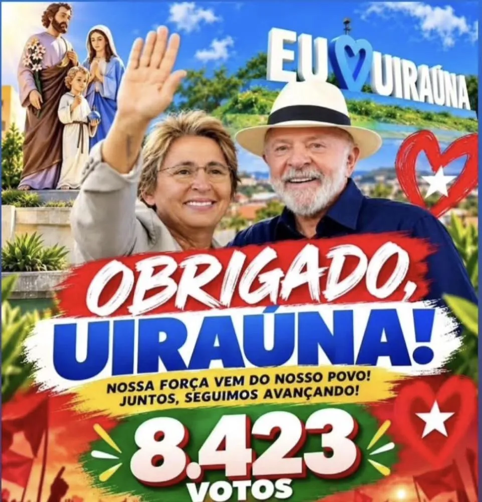 Com apoio de Leninha Romão, Lula amplia votação em Uiraúna e conquista 992 votos a mais no segundo turno